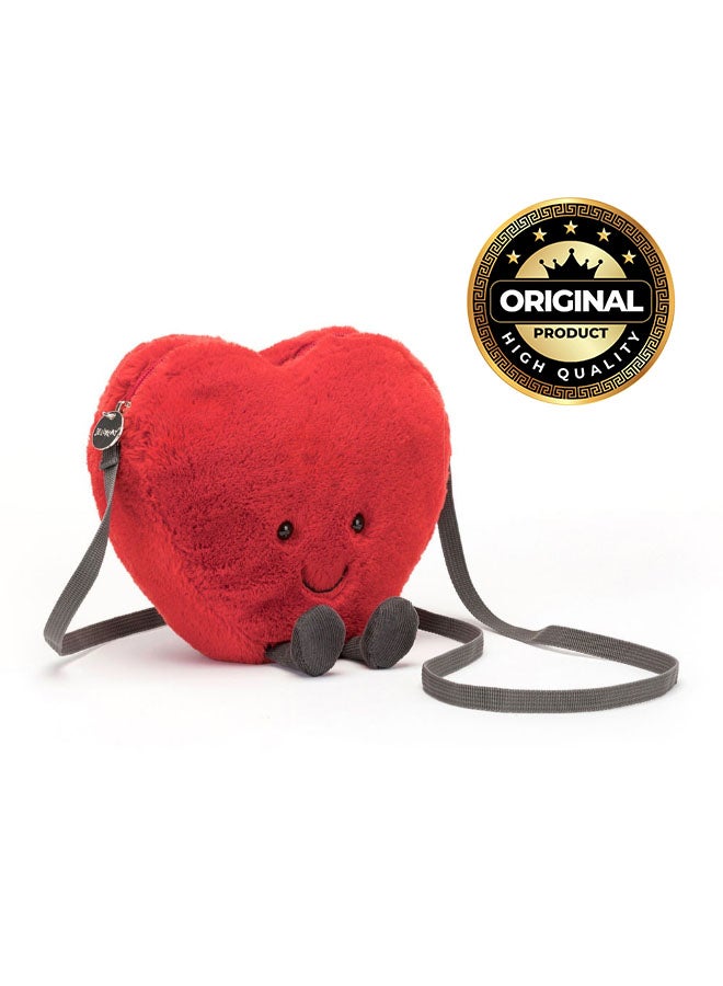 Jellycat حقيبة قلب أميوزابلز 15 سم - حقيبة كروس بودي حمراء ناعمة على شكل قلب مع وجه مبتسم للأطفال، هدايا واستخدام يومي - Image 1